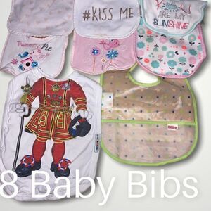 8 Baby Bib Lot, Just Add a Kid, Nuby Easy Clean Bib, Beefeater, Toddler Girl Boy